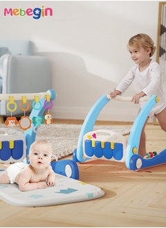 Buy 2-In-1 Sit-to-Stand Foldable Baby Walker & Musical Pedal Piano Playmat with Detachable Rattle Pendants Mat 4 Modes in UAE