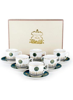 Buy Shallow Porcelain Ceramic 6-Piece 183Cc Tea Cup Set In White And Blue - Elegant Porcelain Cups For Tea Lovers in UAE