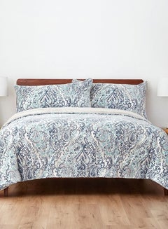 Buy 3 Piece Winter Fur Full Comforter Set Winter Madeline Damask Blue in Saudi Arabia