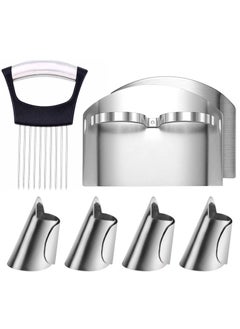 اشتري Onion Holder Slicer, 6PCS Finger Guard Set for Cutting, Stainless Steel Finger Protector, Thumb Guard Peelers for Onion Nuts Kitchen Tool Avoid Hurting When Slicing and Chopping في السعودية