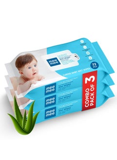 Buy Baby Gentle Wet Wipes with Aloe Vera extracts, 72 counts, Pack of 3 in UAE