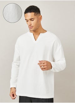 Buy Textured Woven Notch Neck Shirt in Saudi Arabia