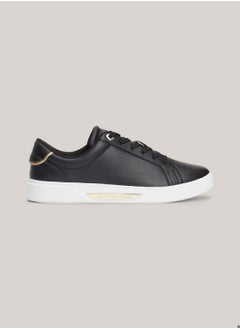 Buy Women's Metallic Trim Leather Court Trainers -  Leather upper, Black in Saudi Arabia