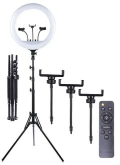 اشتري 29 Inch Ring Light Tripod Mount Live Broadcast Dual Phone Bracket RL-18 White في الامارات