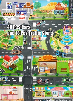 Buy 130x100cm Urban Traffic Game Mat, Large Non-woven Fabric Game Mat with 18 Traffic Signs and 40 Cars, Waterproof and Moisture-proof, Modern Style, Children's Toy Car Interactive Route Map in UAE