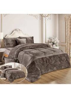 Buy 4Pieces Ultra Soft Winter Comforter Set Single Size 160x210cm Box Stitched Solid Color Warm Bedding Sets, Brown in Saudi Arabia