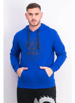 اشتري Men Hood With Drawstring Long Sleeve Graphic Print Sweatshirt, Blue في الامارات