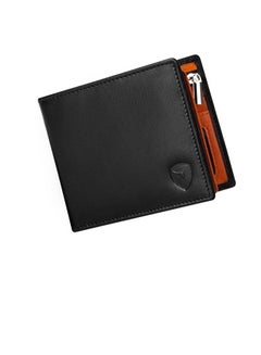 Buy RFID Protected Men's Wallet  Space for 12 Card Holder Black Orange in UAE