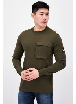 اشتري Men Crew Neck Plain Long Sleeve Sweatshirt, Olive في الامارات