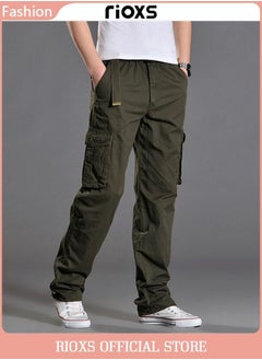 Buy Men's Cargo Pants Elastic Waist Drawstring Trousers Full Length Breathable Pants With Multi Pockets in UAE