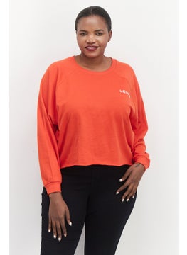 Buy Women Plus Size Crew Neck Brand Logo Sweatshirt, Dark Orange in UAE