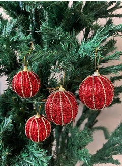 اشتري 3-Piece Glitter Christmas Balls Set 8 Cm Red في مصر