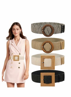 Buy 4 Pcs Women Waist Belt, Straw Woven Elastic Stretch Waist Belt in UAE