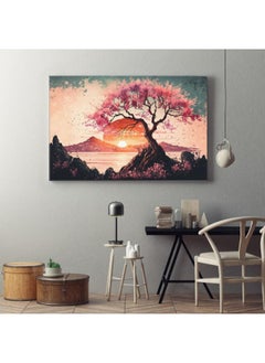 Buy Artistic landscape with cherry blossoms sunset painted with watercolor texture vintage in Egypt