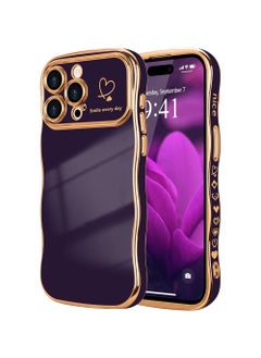 Buy iPhone 15 Pro Max Case for Women Girls,Cute Wave Frame Curly Shape with Love Heart Raised Camera Protection Back Cover Luxury Plating Shockproof Phone Case for iPhone 15 Pro Max,Dark Purple in UAE