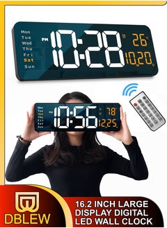 Buy Modern Digital 3D LED Wall Mount Alarm Clock Large Display 16.2 Inch Screen Home Office Living Bed Room Decor Big Clock With Remote Control Date Day Week Temperature Count Up Or Down Timer USB Powered in UAE