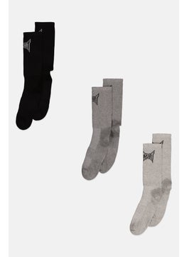 اشتري Men 3 Pairs Brand Logo Crew Socks, Grey/Black في الامارات