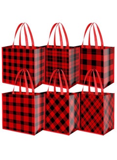 Buy 12 Pieces Extra Large Christmas Party Bags 14 X 13.8 X 7.5 Inches Red And Black Plaid Non-Woven Bags Gift Candy Tote Bags For Party Supplies in Saudi Arabia