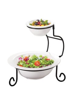Buy Double tiered white round Celtic casserole dish with 4 bowls and a metal stand. Impress your guests with this attractive look. in Saudi Arabia
