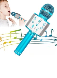 Buy Wireless Bluetooth Karaoke Microphone Portable Handheld Mic Speaker For All Smartphones Microphone Speaker For Girls Boys Kids Childrens Adults(Blue) in UAE