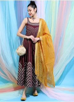 اشتري Embellished Ethnic Maxi Dress with Dupatta Set في السعودية