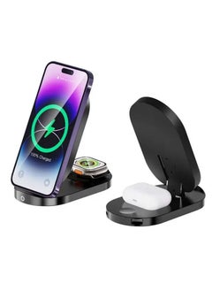 اشتري Green lion 3 in 1 wireless charger stand with foldable base - black في الامارات