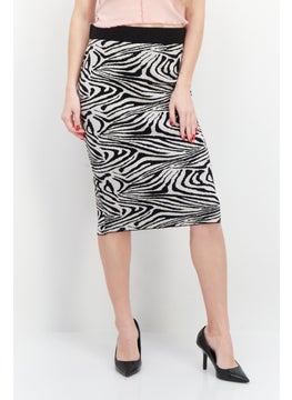 Buy Women Animal Print Midi Skirt, Black/White in UAE