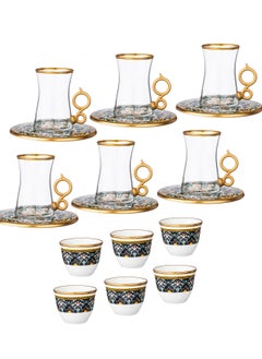 Buy A Set Of Turkish Glass Tea Cups With Saucers And Saudi Coffee, Made Of Porcelain With A Golden Line in Saudi Arabia