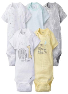 Buy Gerber Unisex Baby 5-Pack Short Sleeve Variety Onesies Bodysuits Elephant Dream 6-9 Months in UAE