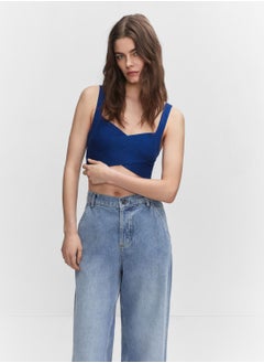 Buy Ribbed Surplice Neck Crop Top in Saudi Arabia