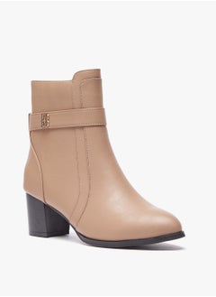 Buy Women Solid Boots with Zip Closure and Block Heels in UAE