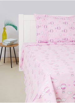 اشتري 3-Piece Printed 180 TC Cotton Bedsheet Set Queen Size Premium Collection (1 Bedsheet + 2 Pillow Cases) Pastel Pink في الامارات