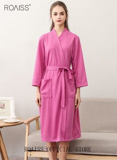 اشتري Women Waffle Kimono Bathrobe Cotton Sleepwear Spa Robe Nightwear Nightgown Women Water Bathrobe Bridesmaid Robes Dressing Gown Autumn Robe Rose Red في السعودية