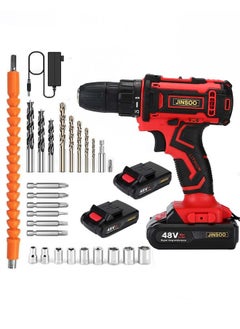 Buy JINSOO 48V Cordless Drill, 3/8 Inch Drill with Lithium Battery and Charger Set, 25 Speed Adjustable Drill, 24 Piece Multi-Accessory Drill Set in Saudi Arabia