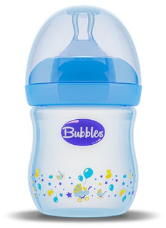 Buy Bubbles Natural Feeling Anti-Colic Bottle 1 Months + 150 ml Baby Bottle with Teat in Soft and Flexible Silicone Suitable for Mixed Breastfeeding, Hot and Cold Drinks, Microwavable, Blue Assorted in Egypt