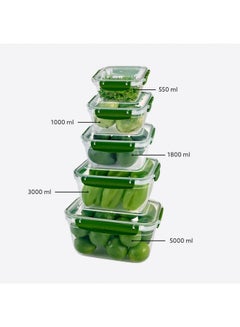 Buy Dunia Fresh & Lockgreen Rectangular 5-Piece Food Storage Refrigerator Container Set - Airtight Lid - BPA-Free (550-1000-1800-3000-5000ml) in Egypt