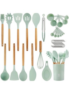 Buy Kitchen Utensils Set 24 PCS Silicone Cookware Set Sturdy Insulation Wooden Handle Heat Resistance Spatula Spoon Gadgets in Saudi Arabia