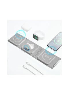 Buy Fast 3 In 1 Wireless Charger, with Adapter, Fit for Iphone, Magnetic Foldable Charging Station Compatible with Iphone, Iphone 15/14/13/12 Series, Apple Watch Ultra 8/7/6/5/4/3/2, Airpods, White in UAE