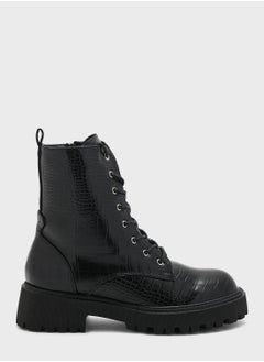 اشتري Croco Lace Up Angle Boots في الامارات