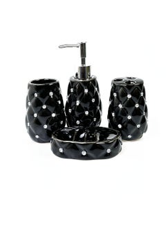 Buy 4 Pieces Bathroom Accessories Set Toothbrush Cup & Holder Lotion Liquid Soap Dispenser & Black Marble in UAE