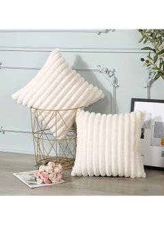 Buy 2 Pack Reversible Plush Cushion Covers 45x45cm, Soft Plush Short Hair Decorative Pillow Covers, Nordic Style Solid Color Cushion Protectors, Suitable for Sofa, Car and Bedroom White in UAE