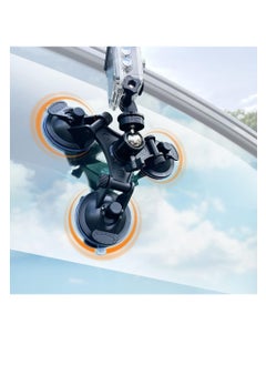 اشتري Triple Suction Cup Mount Holder, Action Camera Car Windshield Mount, with 1/4 Threaded Head 360 Degree Tripod Ball Head Mount and Screw, Compatible with Gopro, DJI OSMO Akaso في الامارات