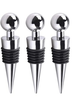 Buy Bottle Stopper, 3pcs Metal Leak Proof Wine Stoppers Reusable Wine Corks Bottle Stopper for Gifts Bar Holiday Party Wedding, 9cm*2.1cm in UAE