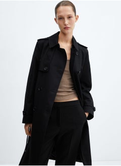 اشتري Belted Button Detail Trench Coat في الامارات