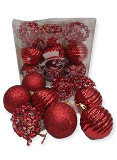 اشتري Christmas Tree Ornament - Glitter Mixed Pack 6 Cm - Pack Of 9 Red في مصر