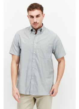 Buy Men Regular Fit Plain Short Sleeve Casual Shirt, Grey in Saudi Arabia