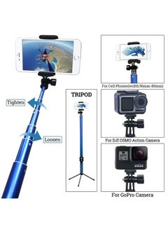 Buy Bluetooth Long Selfie Stick- Super Length Lightweight Extendable Pole from 20'' to 118'' Built-in Wireless Remote Shutter Grip Holder Mount Compatible iPhone Samsung Android Cell Phone(Blue) in UAE