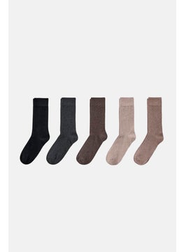 اشتري Men 5 Pairs Textured Socks, Ash Beige/Grey Combo في الامارات