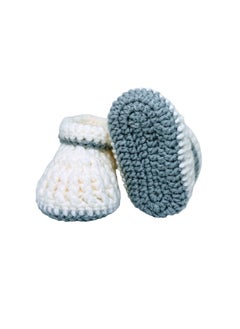 Buy Braided Baby Booties White with Grey Border 4.5 inch sole for 3 to 6 months baby feet in UAE