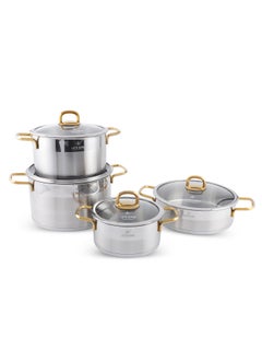 Buy President Series Premium 18/10 Stainless Steel Cookware Set - Pots and Pans Set Induction 3-Ply Thick Base for Even Heating Includes Casserroles 16/20/24cm and Frying Pan 28cm - Oven Safe Silver in UAE